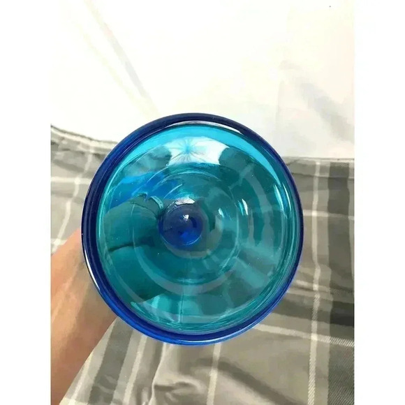 Blue Clear Pressed Glass Vase MCM Home Decor 11" Tall - Picture 9 of 11